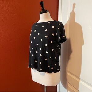 Sezane Women’s Andre Black & White Polka Dot Lightweight‎ Linen Tee Shirt Top